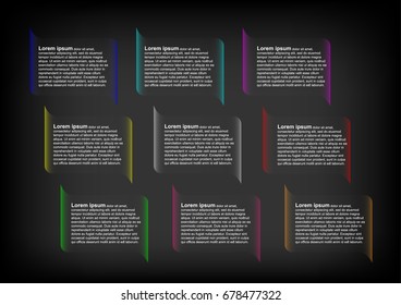 Concept and idea color rectangle shape infographic with dark background. Vector EPS10