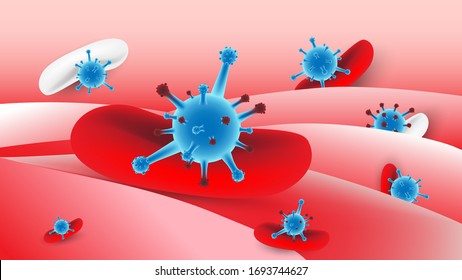 Concepto e idea del virus Corona tipo Covid-19 destruye la sangre humana en el fondo del cuerpo. Concepto e idea de salud abstracta y antecedentes médicos. Vector EPS 10