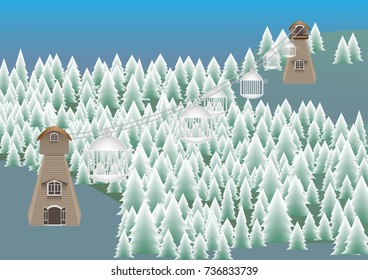 Concept and idea ferris wheel and basket transfer over the pine forest. Nature background concept and idea. Vector EPS10