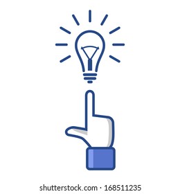 Concept Idea. Forefinger Pointing at Light Bulb. Vector Illustration.