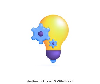 concept of idea generation. industrial innovation. process of creativity, innovation and solution. illustration of yellow light with gears. icon or symbol. minimalist 3d style design. element