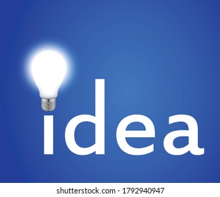 Idea conceptual, lámpara brillante sobre fondo azul. Vector de ilustración.