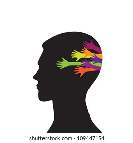 Concept idea: Image profile of the head and a lot of hands.