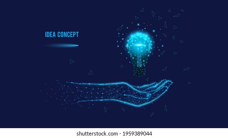 Concept idea. Lamp in the palm of a hand. Polygonal illustration.