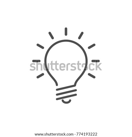 Concept of idea, light bulb with rays shining, linear vector