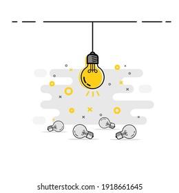Concept of idea with lightbulb, Contour drawing and sketch, Vector illustration and simple design.