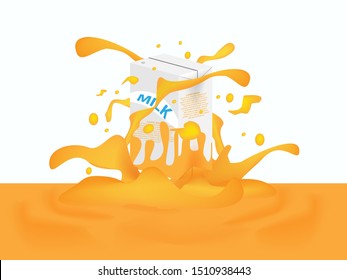 Concept and idea milk with orange flavor drop and orange juice splash background. Food and drinking concept. Vector EPS10