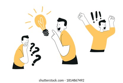 The concept of an idea or multitasking. Startup and investment. Marketing, strategy, brainstorming, success. Vector illustrations of people