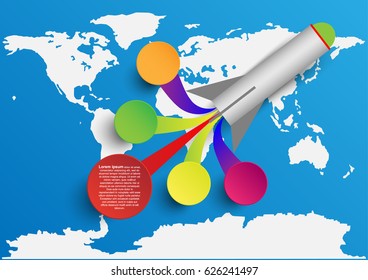 Concept and idea rocket on world map infographic with circle shape. vector EPS10
