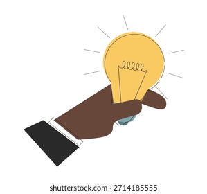 Ideia do conceito. Procure uma ideia. Um homem segurando uma lâmpada em chamas. Ilustração vetorial.