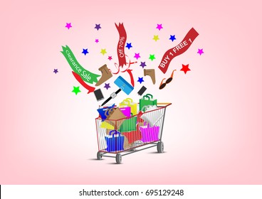 concept and idea shopping cart with sale price product. Vector EPS10