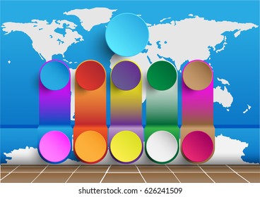 Concept and idea wall with world map infographic. Vector EPS10