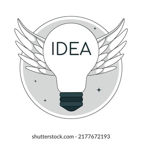 Concept of idea. White big light bulb with wings, metaphor for innovation and non standard problem solving. Brainstorm and insight. Inspiration and creativity. Cartoon flat vector illustration