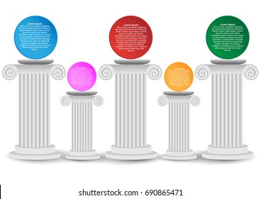 Concept And Idea White Roman Pillar Infographic. Roman Pillar Vector Background. Circle Color Infographic Template For Create Presentation And Report. Vector EPS10