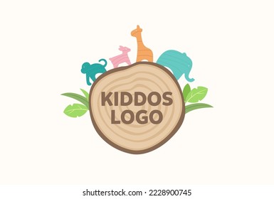 Concept idea for wooden childrens play product. Logo vector design for eco friendly toy