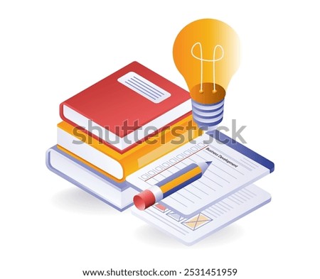 Concept ideas on a book paper isometric illustration