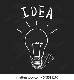 Concept ideas while working. hand drawn Light bulb vector illustration on black background. Vector light bulb.
