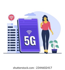 Concept illustration of 5G network technology. Flat vector illustration isolated on white background