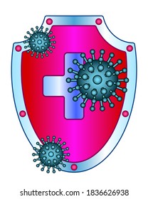 Concept illustration of the abstract coronaviruses and shield. Novel coronavirus covid-19