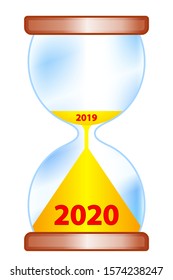 Concept illustration of the abstract sand clock and 2019/2020 New Year lettering
