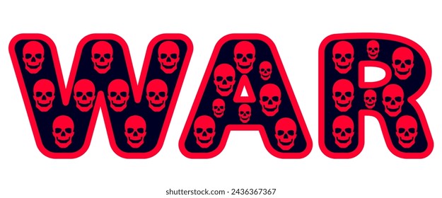 Ilustración de conceptos con calaveras abstractas colocadas en la palabra guerra