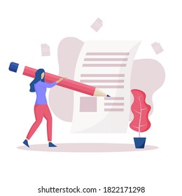 Concept illustration of article writing. Illustrations for websites, landing pages, mobile apps, posters and banners.