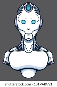 Ilustración conceptual de inteligencia artificial que representa el retrato de un simpático robot humanoide.