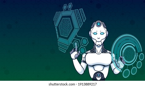 Concept illustration for artificial intelligence depicting humanoid robot at work.