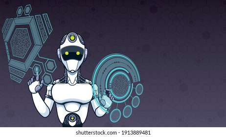 Concept illustration for artificial intelligence depicting humanoid robot at work.