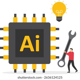 Concept illustration of artificial intelligence development and setup. Vector illustration. stock illustration


