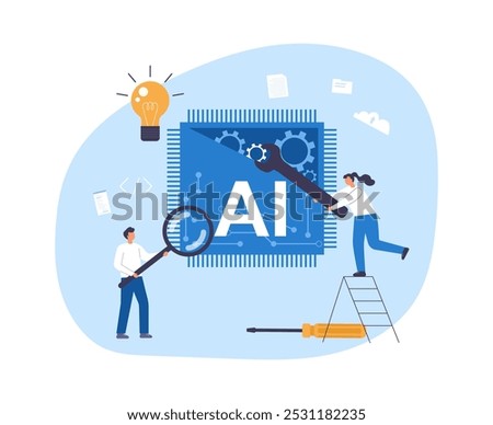 Concept illustration of artificial intelligence development and setup. Vector illustration.