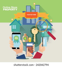 concept illustration banner template for property agency and on line shop 