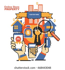 concept illustration banner template for property agency and on line shop