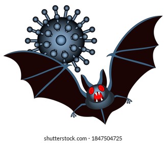 Concept illustration of the bat and coronavirus icon. Novel coronavirus covid-19