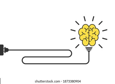 Concept illustration of brain charging. Business concep human brains and charge. Flat style energy education concept design of brain for web, site, banner, poster. Vector illustration