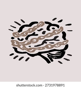 Concept Illustration of a Brain Wrapped in Chains Representing Constrained Cognition