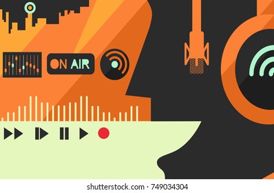 Concept Illustration of Broadcast Communication Featuring Media Buttons