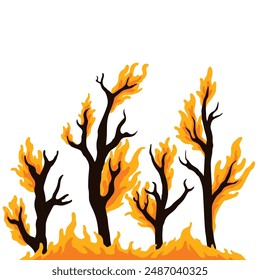 concept illustration of burning forest, burning trees, flat style vector illustration.