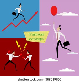 Concept illustration of business situations such as success, profit growth, innovation, creativity, competition, conflicts, career growth, leadership. Vector