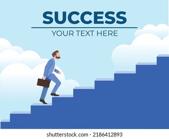 ilustración conceptual del éxito de un empresario. hombre de traje subiendo escaleras al cielo. 