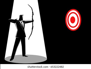 Concept illustration of a businessman aiming a red target with arrow
