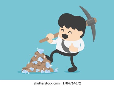 concept illustration of a businessman digging meet diamonds