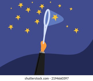 Concept illustration of a businessman hand picking up a star