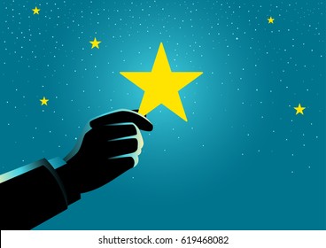 Concept illustration of a businessman hand picking up a star