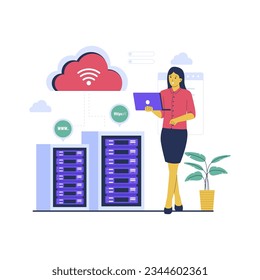 Concept illustration of cloud hosting technology. Flat vector illustration isolated on white background