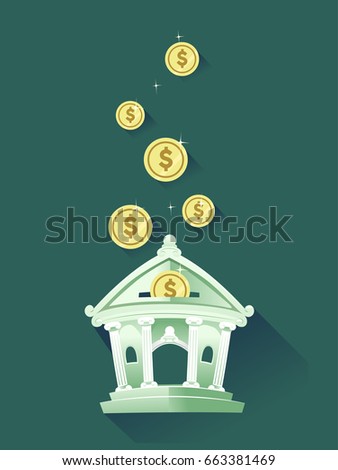Concept Illustration of Coins Dropping towards the Slot for Inserting Coins of the Bank
