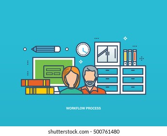 Concept of illustration - collaboration and workflow, planning, management and implementation of joint tasks. Vector illustration for website, banner, printed materials and mobile app.