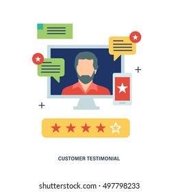 Concept illustration of customer testimonials, business, vote and feedback, reviews and support, rating and liked. Technology and methods of voting. Editable Stroke. Vector illustration.