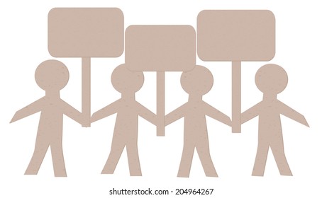 Concept illustration with cut out paper men holding protest banners.