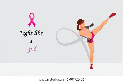 A concept illustration deoicting and encouraging a fighting spirit in women against the breast cancer disease.